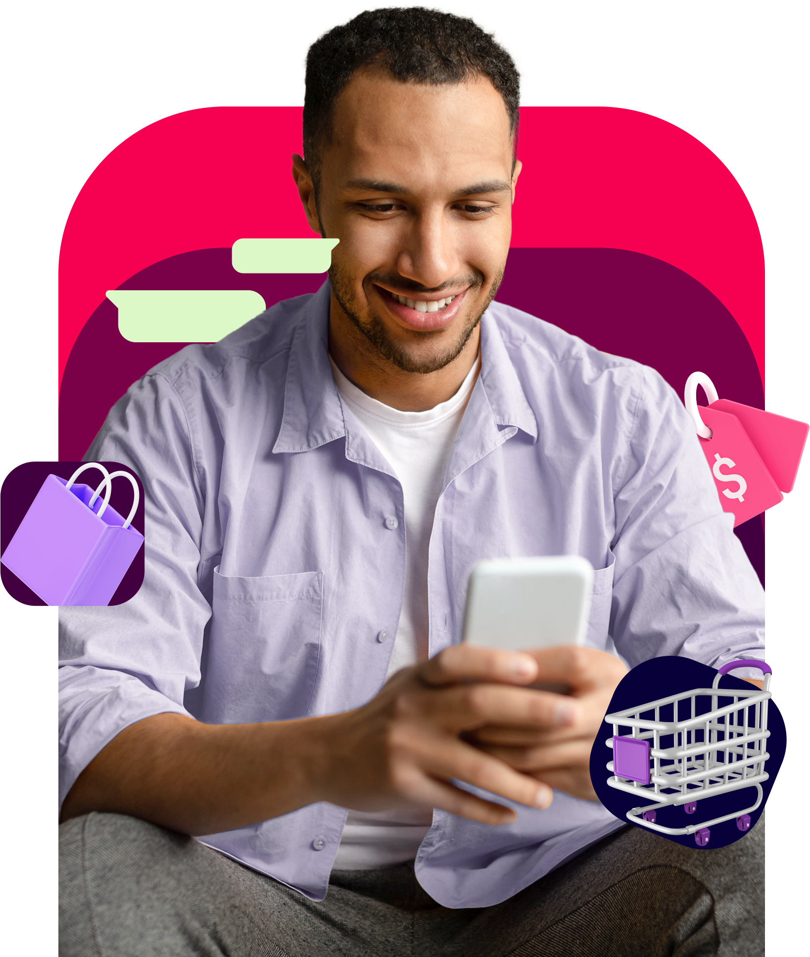 Homem fazendo compras online e sendo atendimento com os serviços do Voll 360