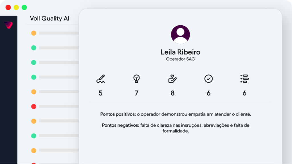 Ferramenta com IA da Voll para aferir a qualidade do atendente